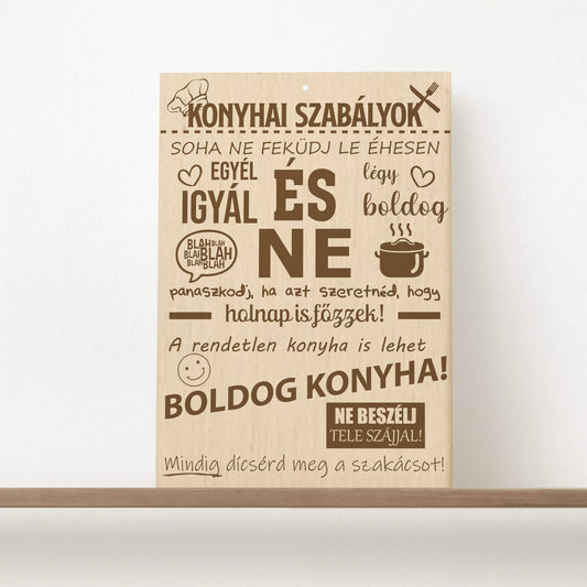 Konyhai szabályok - wooden engraved sign - rvdesignprint